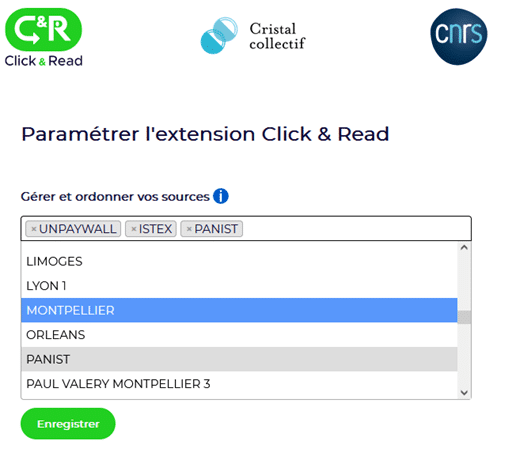 Image illustrative montrant les paramètres de l'extention navigateur Click & Read