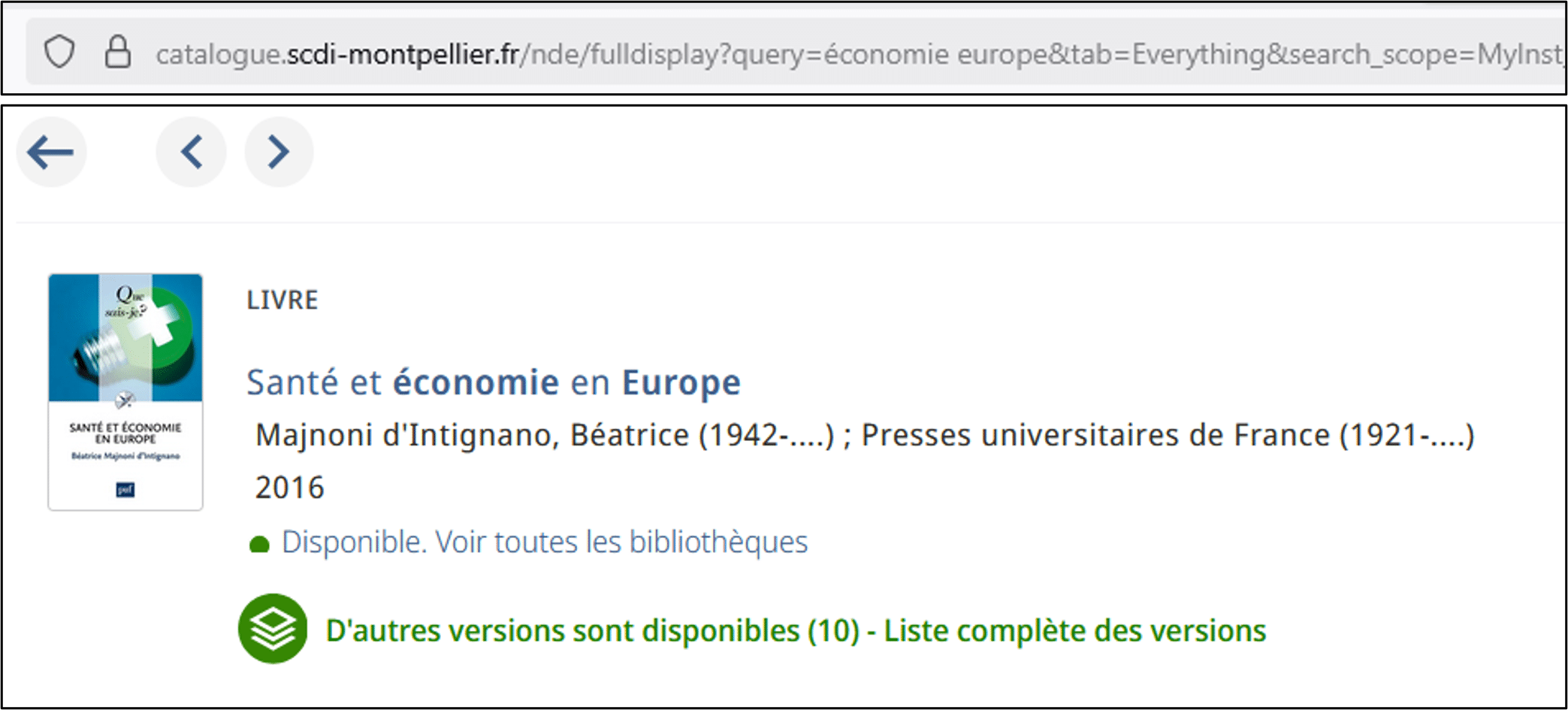 screenshot of the university library catalog