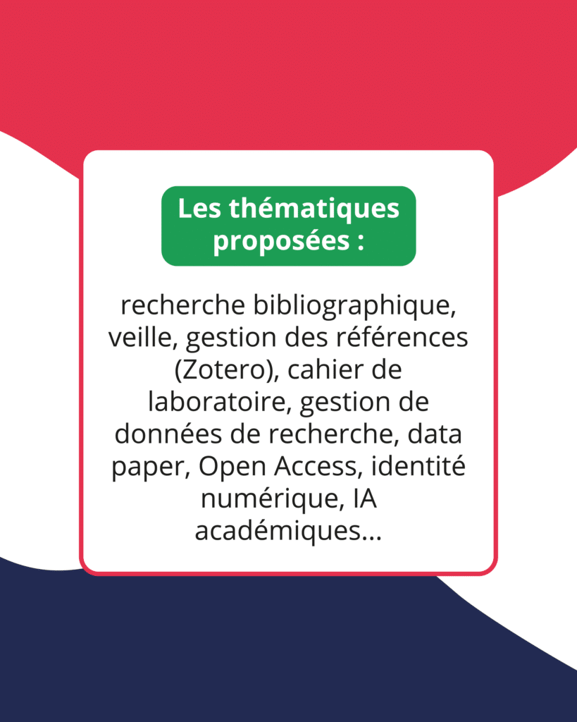 Image apportant des précisions sur le moodle doctorants et plus précisément les thématiques proposées (recherche bibliographique, veille, gestion des références, Zotero,...